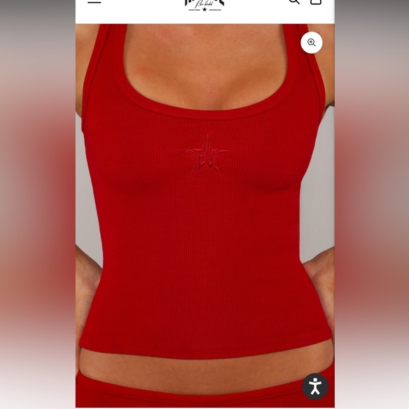 REVICE Tops - Revice- XS Red Ribbed Tank Top with Subtle Embroidered Motif